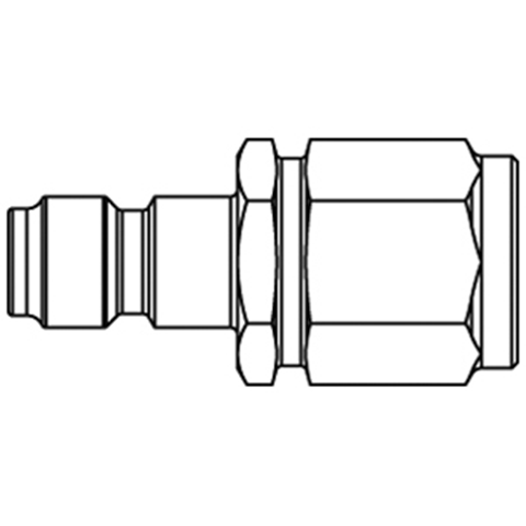 44800035 Nipple - Double Shut-off - Female Thread Double shut-off nipple/ plug. (KB serie) On the double shut-off systems, after disconnection, the flow stops both in the coupling and in the plug. The medium remains in the hose in both connecting lines, the pressure is held constant and will not be released.