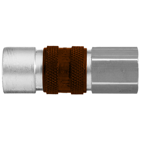 48022365 Coupling - Single Shut-off - Female Thread Quick coupling single shut-off coded system - Rectukey.  The mechanical coding of the coupling and plug offers a  guarantee for avoiding mix-ups between media when coupling, which is complemented by the color coding of the anodised sleeves. Double shut-off version available on request.