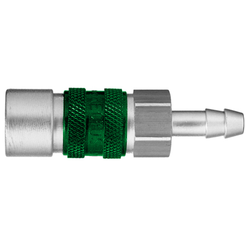 48022490 Coupling - Single Shut-off - Hose Barb Quick coupling single shut-off coded system - Rectukey.  The mechanical coding of the coupling and plug offers a  guarantee for avoiding mix-ups between media when coupling, which is complemented by the color coding of the anodised sleeves. Double shut-off version available on request.