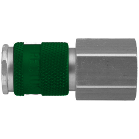 48024815 Coupling - Single Shut-off - Female Thread Quick coupling single shut-off coded system - Rectukey.  The mechanical coding of the coupling and plug offers a  guarantee for avoiding mix-ups between media when coupling, which is complemented by the color coding of the anodised sleeves. Double shut-off version available on request.