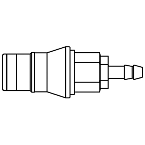 48830980 Coupling - Single Shut-off - Hose Barb Quick coupling single shut-off coded system - Rectukey.  The mechanical coding of the coupling and plug offers a  guarantee for avoiding mix-ups between media when coupling, which is complemented by the color coding of the anodised sleeves. Double shut-off version available on request.