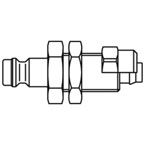 48831190 Nippel - Enkel Afsluitend - Schotbevestiging Enkel afsluitende ( single shut-off) snelkoppelingen werken zonder klep in de nippel. De doorstroming wordt gestagneerd zodra de verbinding wordt verbroken. (Rectus SF series)