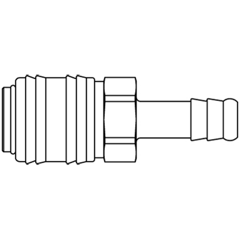 48900710 Coupling - Single Shut-off - Hose Barb Rectus and Serto Single shut-off quick couplers work without a valve in the nipple but with a valve in the quick coupler. The flow is stalled when the connection is broken. (Rectus KA serie)